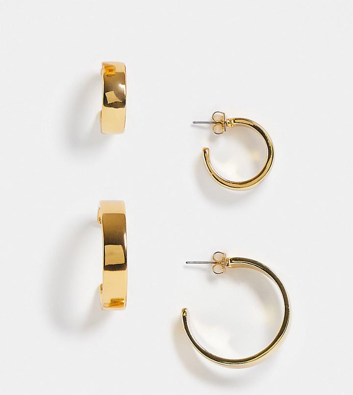 Asos Design Pack Of 2 14k Gold Plated Hoop Earrings In Square Edge Design