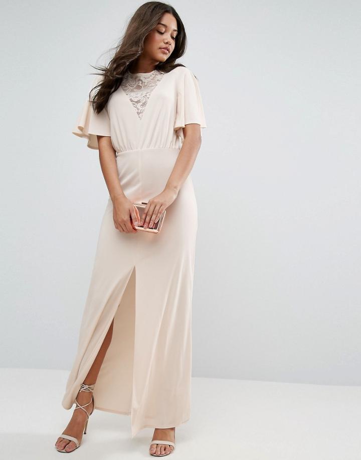 Asos Kimono Sleeve With Lace Insert Maxi Dress - Pink