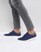 Asos Lace Up Sneakers In Navy Faux Suede With Warm Handle Cuff - Navy