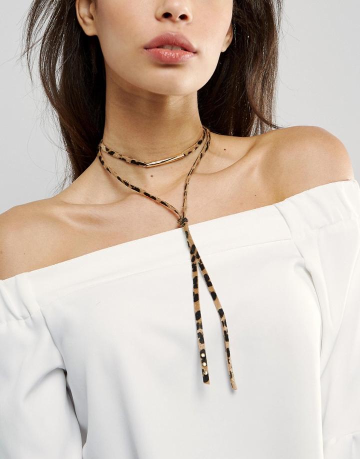 Asos Animal Print Bolo Choker Necklace - Multi