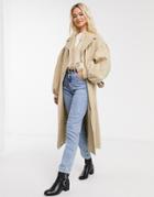 Asos Design Extreme Sleeve Trench Coat In Stone-neutral