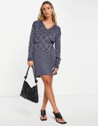 Asos Design Mini Dress With Open Collar In Space Dye-multi
