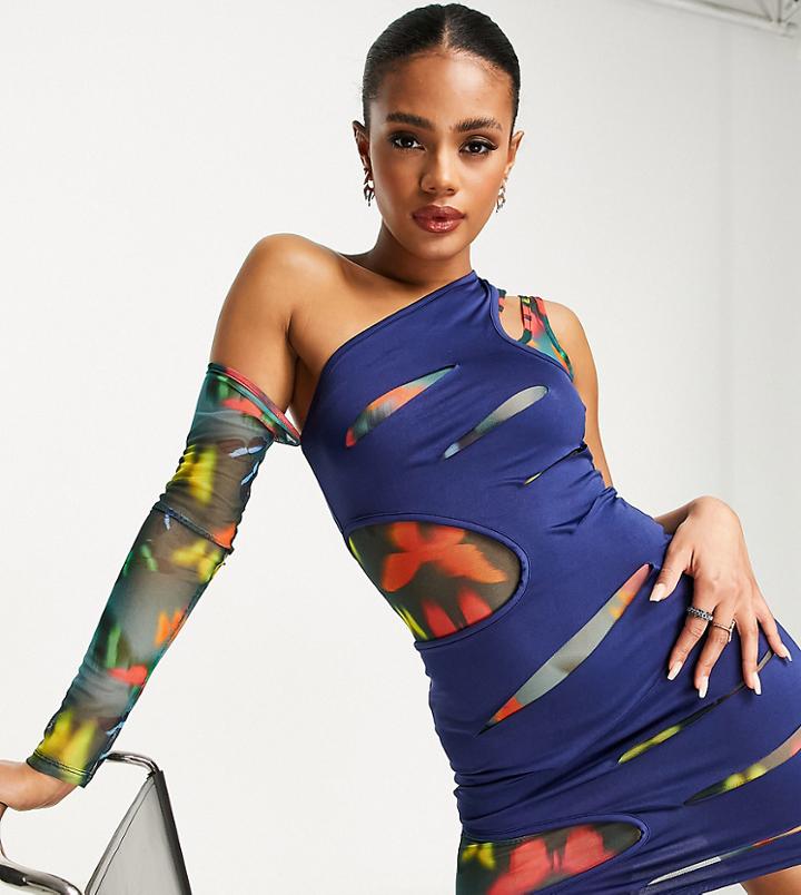 Asyou Layer Mesh Dress In Butterfly Print-multi