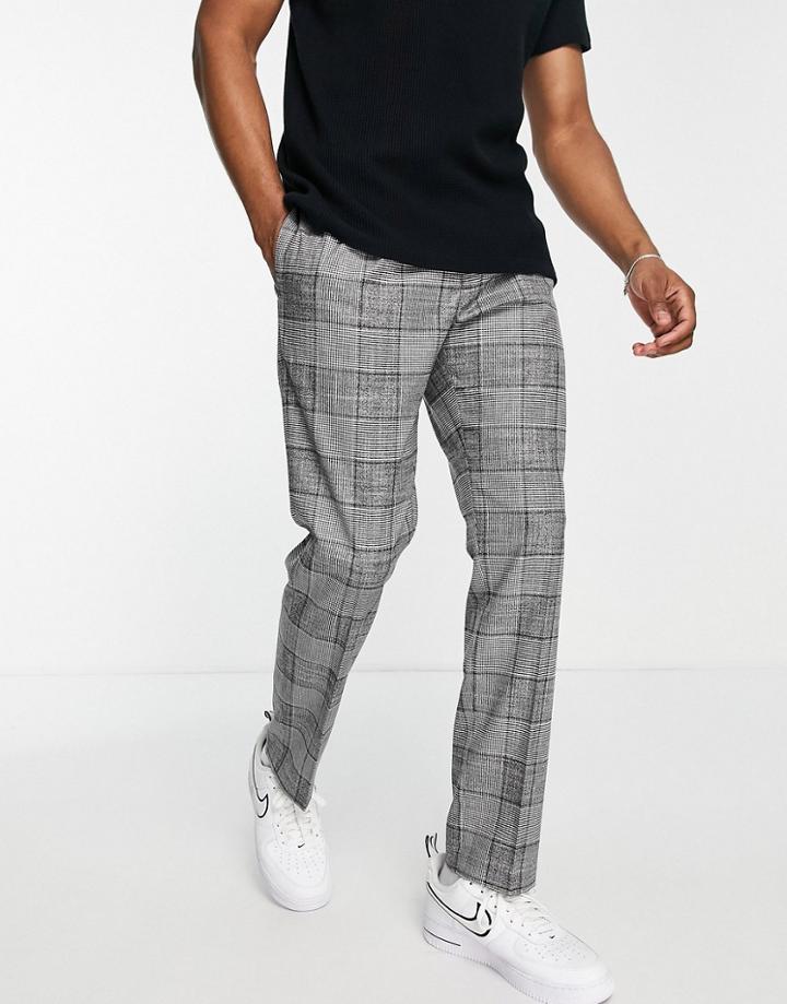 River Island Pleated Slim Check Suit Pant In Gray-grey