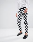 Noose & Monkey Super Skinny Pants In Checkerboard Print - Black