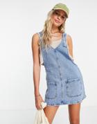 Pull & Bear Overalls Denim Mini Dress In Blue