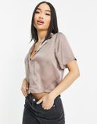 Glamorous Relaxed Crop Shirt In Mink Satin - Part Of A Set-purple