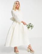 Sister Jane Bridal Maxi Dress In Floral Jacquard With Bow Back-white