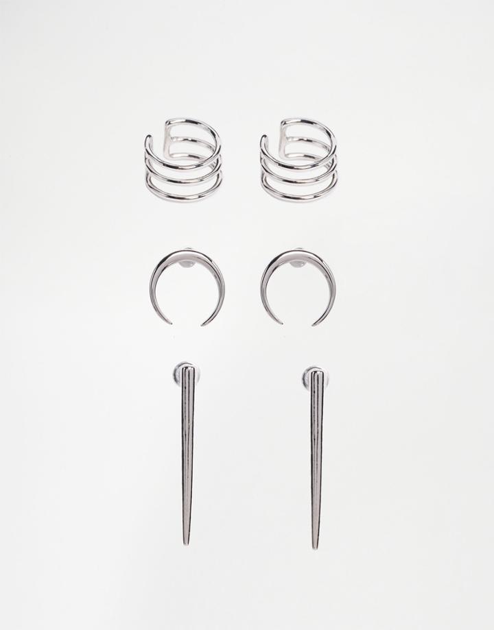 Asos Horn Spike & Ear Cuff Pack - Antique Silver