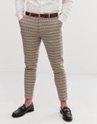 Gianni Feraud Skinny Fit Dog Tooth Check Suit Pants-brown