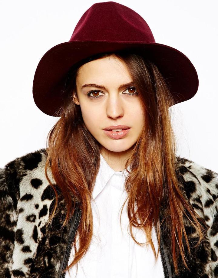 Asos Felt Fedora Hat With Plait Braid - Burgundy
