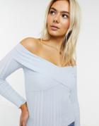 Miss Selfridge Wide Rib Bardot Sweater In Blue-blues