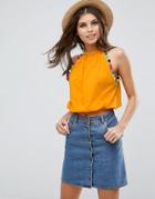 Asos Cami With Drop Armhole With Pom Poms - Yellow