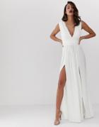Asos Design Premium Lace Insert Pleated Maxi Dress-white