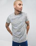 Asos Longline T-shirt With All Over Camo Print And Rolled Sleeve - Gray