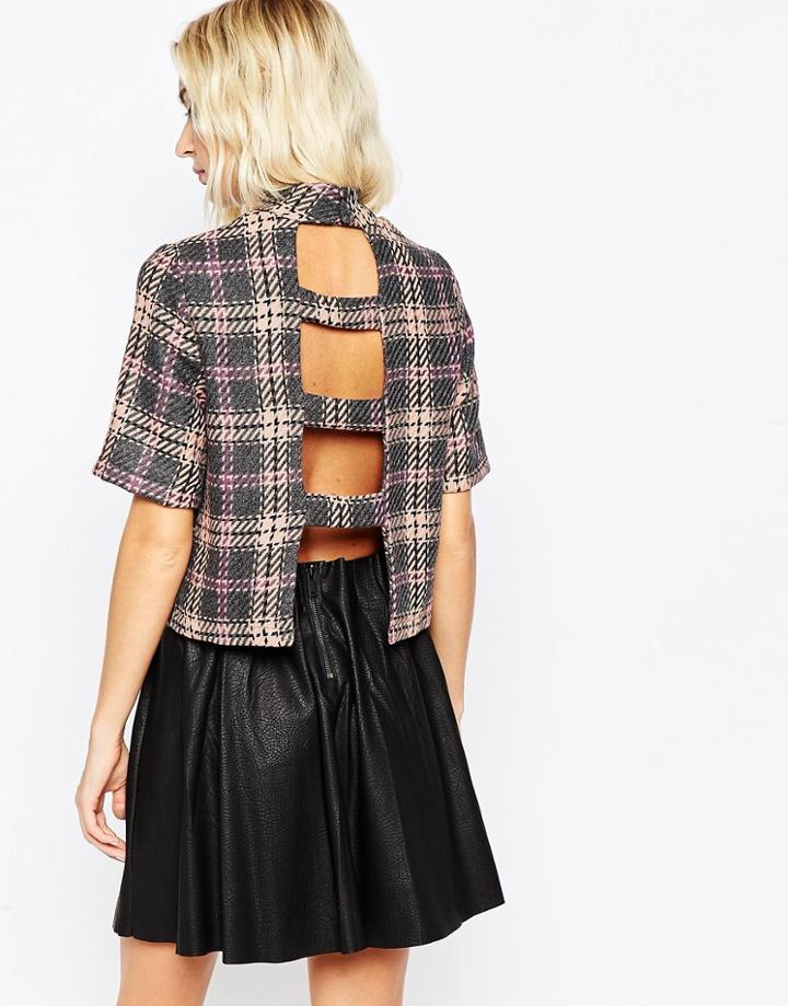 Asos Open Back Top In Pretty Check - Multi