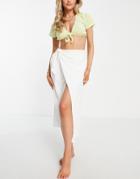 4th & Reckless Kristen Wrap Linen Midi Beach Skirt In Off White