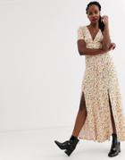 Asos Design Button Through Maxi Tea Dress With Splits In Ditsy Print-multi