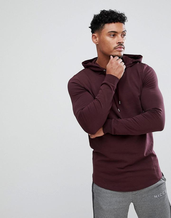 Asos Longline Muscle Hoodie In Burgundy - Red