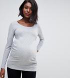 New Look Maternity Long Sleeve Stripe Top In Gray - Gray