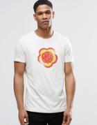 Pretty Green T-shirt With Flower Badge Print In White - Stone