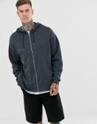Asos Design Oversized Zip Up Hoodie With Side Zips In Washed Black
