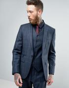 Asos Slim Suit Jacket In Navy Window Pane Check In 100% Wool - Navy