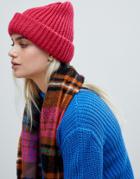 Pieces Chunky Knit Beanie Hat - Pink