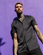 Asos Design Regular Fit Short Sleeve Satin Shirt With Revere Collar In Black