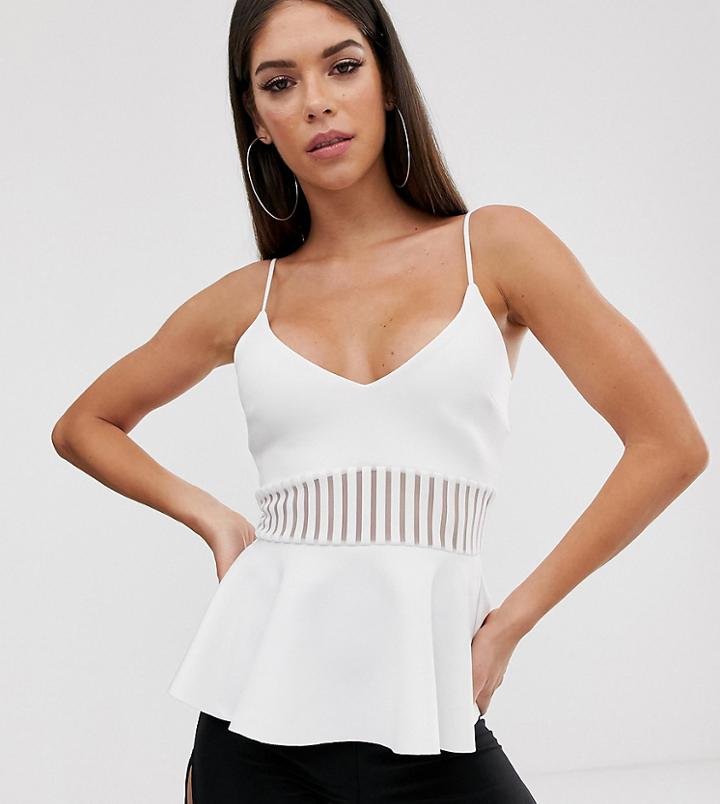 Asos Design Tall Peplum Cami Top With Mesh Insert - White