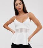 Asos Design Tall Peplum Cami Top With Mesh Insert - White