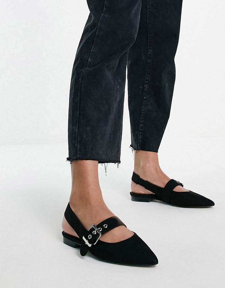 Asos Design Libra Buckle Slingback Ballet Flats In Black