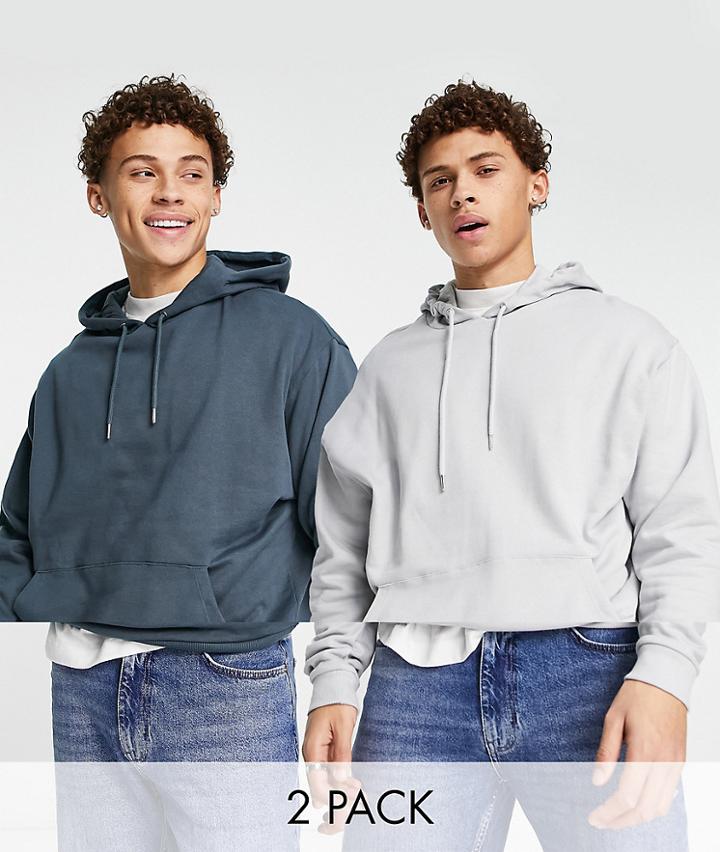 Asos Design Oversized Hoodie In Light Gray & Dark Gray 2 Pack-multi