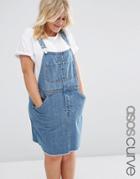 Asos Curve Dungaree Dress In Mid Wash Blue - Midwash Blue