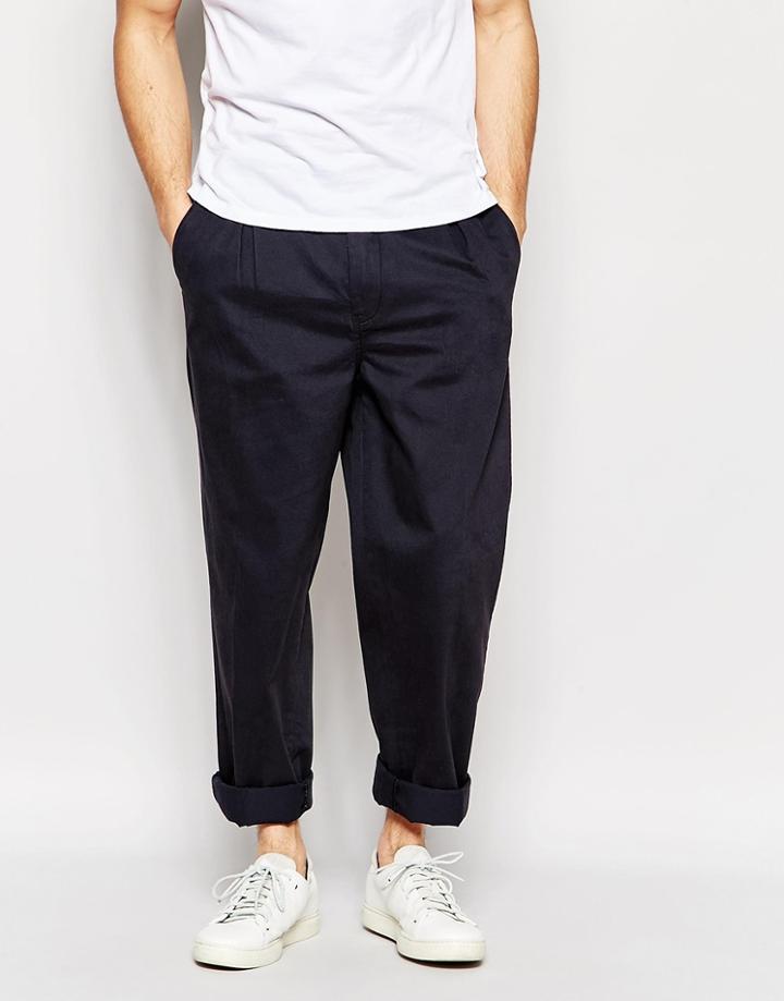 Adpt Pleated Chinos In Wide Leg Fit - Dark Navy