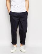 Adpt Pleated Chinos In Wide Leg Fit - Dark Navy