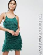 True Decadence Tall Fringe Layered Cami Mini Dress - Green