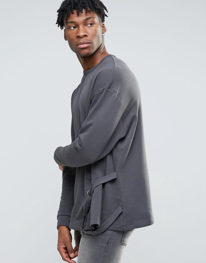 Asos Oversized Sweatshirt With Side Taping - Gray