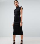 Asos Tall Midi High Neck Pencil Dress With Cut Out Back And Shoulder Detail - Black
