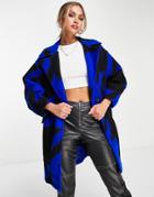 Naanaa Houndstooth Coat In Cobalt Blue-blues