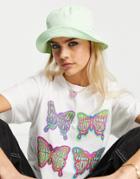 Asos Design Canvas Bucket Hat With Raw Edge In Washed Lime-green