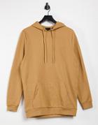 Asos Design Organic Longer Length Hoodie In Brown