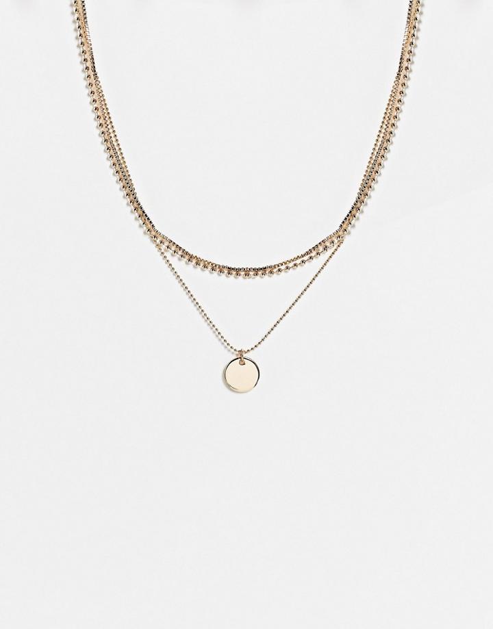 Topshop Multirow Necklace With Circle Pendant In Gold
