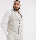Asos Design Plus Wedding Super Skinny Suit Suit Vest In Stretch Cotton Linen In Stone-neutral