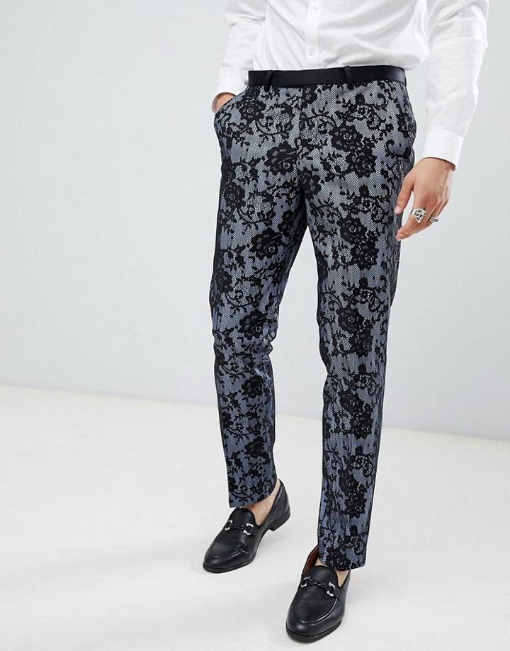 Twisted Tailor Super Skinny Suit Pants In Light Blue Lace - Blue