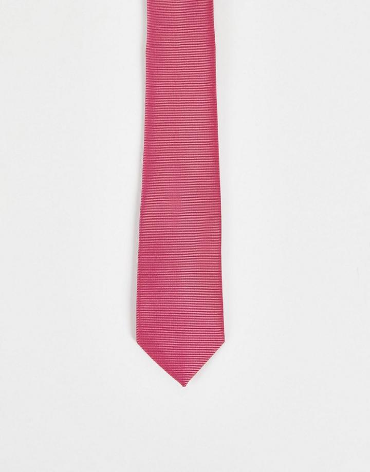 Asos Design Slim Satin Tie In Dark Pink - Lpink