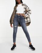River Island Molly Mid Rise Skinny Jeans In Dark Denim-blues
