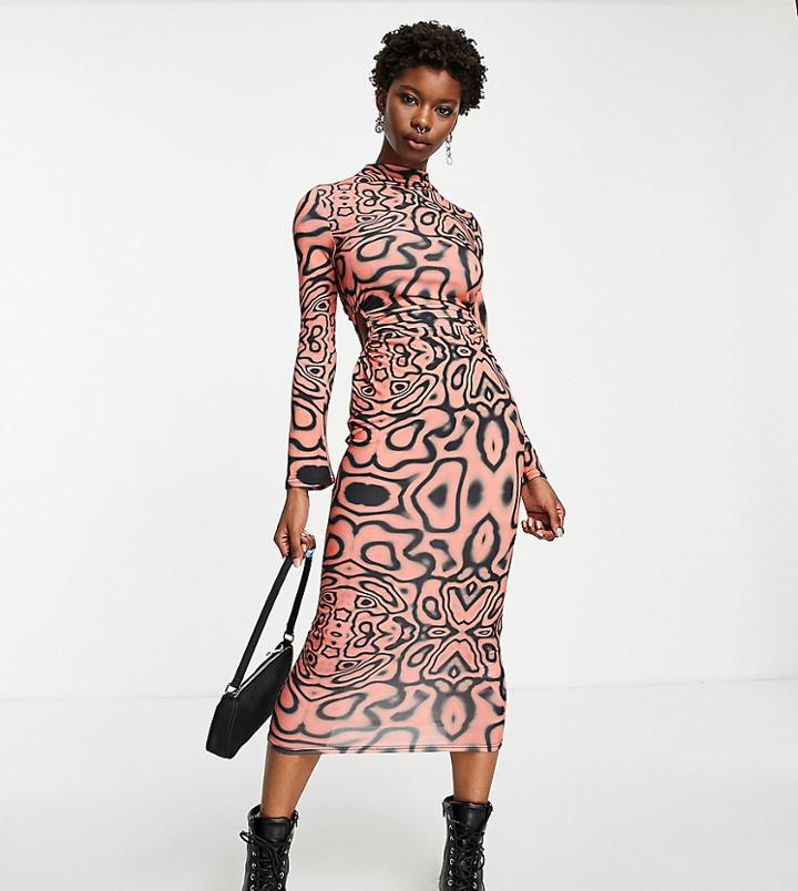 Collusion Chrome Print Cut Out Midi Dress In Orange
