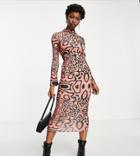 Collusion Chrome Print Cut Out Midi Dress In Orange