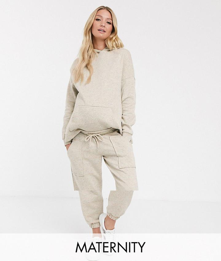 Asos Design Maternity Under The Bump Tracksuit Hoody / Basic Jogger With Pocket Details In Neppy